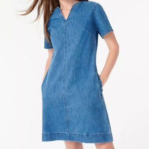 J Crew Denim V-neck shift dress Size 00 blue cotton pockets